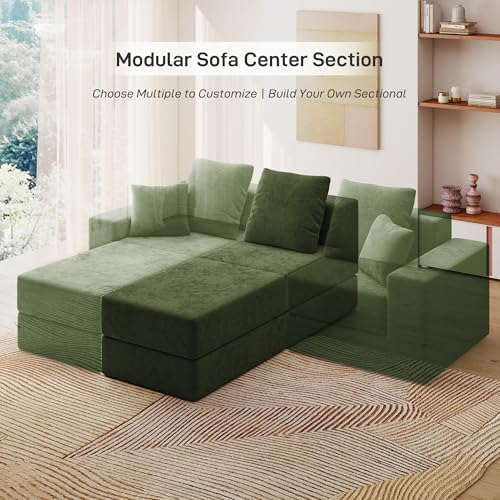Living&Giving Cloud Sectional Couch for Living Room, Modular Couch with 1 Ottoman, Middle-seat Can Be Combined with Modular Sofa, Customizable Layout for Any Space, Green