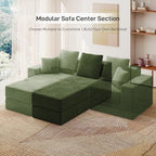 Living&Giving Cloud Sectional Couch for Living Room, Modular Couch with 1 Ottoman, Middle-seat Can Be Combined with Modular Sofa, Customizable Layout for Any Space, Green