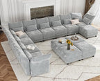 LLappuil Chenille Sectional Sofa Large U Shaped Modular Sofa with Storage Ottoman, 14 Piece Sectioanl Couches for Living Room, Adjustable Arms, Grey