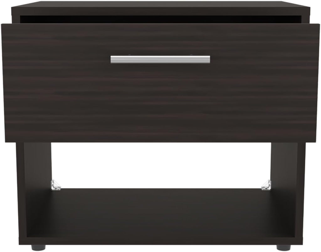 Modern Fluted Nightstand 4 Legs, Farmhouse End Table with Open Space and Drawer Dresser,for Small Spaces