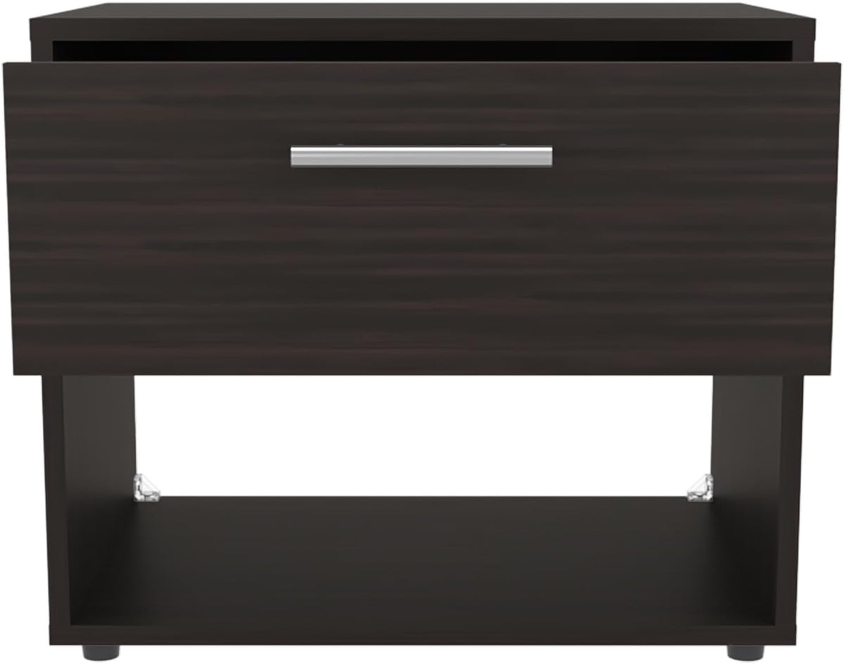 Modern Fluted Nightstand 4 Legs, Farmhouse End Table with Open Space and Drawer Dresser,for Small Spaces
