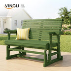VINGLI Outdoor Glider Wood Patio Chair with Cup Holders, Outdoor Bench Glider Loveseat with Smooth Rocking Mechanism, Heavy Duty 800 LBS, Dark Green