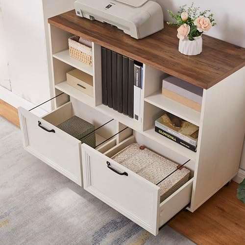 39.3" Farmhouse Wood File Cabinet with Wheels,Small Home Office Storage,Rolling File Cabinet with 2 Drawers for Legal/Letter/ A4 Size