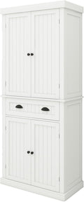 71.61" Kitchen Pantry Cabinet, Tall Storage Cabinet with 4 Doors and 1 Drawer, Freestanding Wood Kitchen Cabinet Cupboard with Adjustable Shelves for Kitchen, Dining Room, Living Room, White A