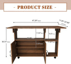 Folding Dining Table with Wheels, Drop Leaf Dinner Table with 2-Layer Storage, Space Saving Table for Small Spaces, Kitchen, Dining Room (Walnut)
