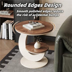 Round Sofa Side Table with 2 Storage Shelves, Vintage Wooden End Tables, Small Bedside Nightstand, Drink Table, Accent Tables for Living Room, Bedroom, Apartment, Small Spaces(Beige,15.7''x23.6'')