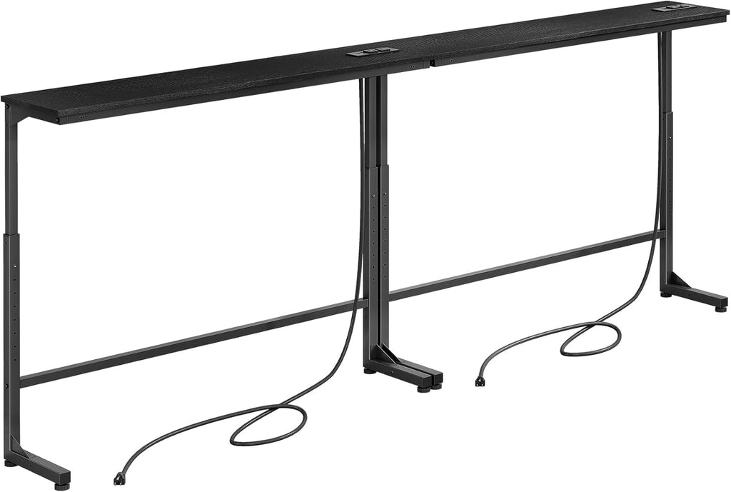 Kitstorack 2-Pack Black Console Table, 7.9" Deep Panel, Adjustable Height (25"-33") & with 2 Power Outlets, Behind Sofa Couch Table, Use Together or Separately - 78.8" Total Long