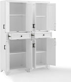 HomeStock 2-Piece Pantry Set - Distressed White Storage Cabinets - Adjustable Shelving - Modular Design