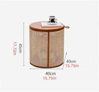 Round Wood Rattan Side Table Japanese Style Small Coffee Table with Storage Bohemian Vintage Balcony End Table for Living Room All Occasion(Natural)
