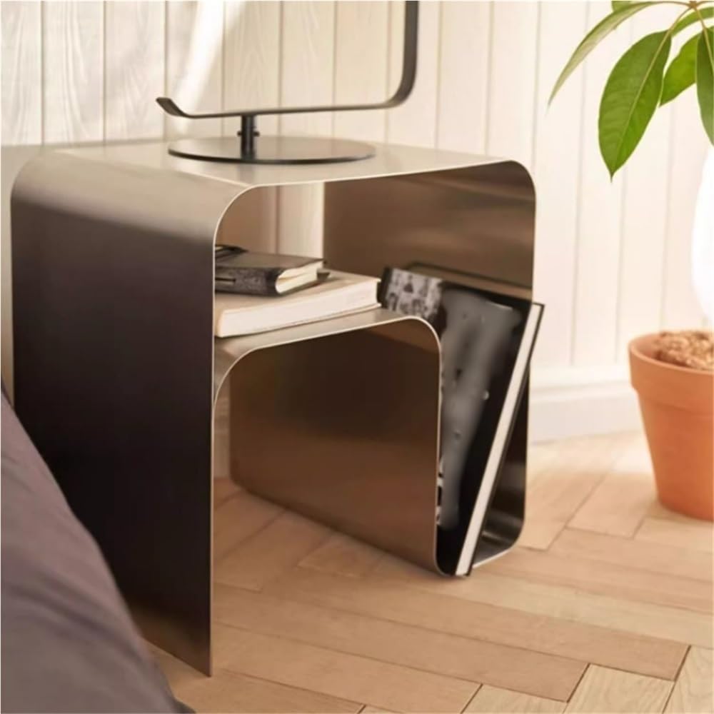 Stainless Steel Side Table, Modern Bedside Table, Integrated Nightstand, Simple Night Stand, Suitable for Bedroom, Living Room, Balcony