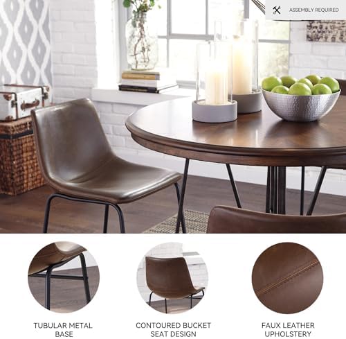 Signature Design by Ashley Centiar Mid-Century Dining Chair Set of 2, Brown | Contoured faux leather bucket seats, Matte black tubular metal base, Optimized for compact kitchen and eat-in spaces