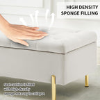 45.6 Inch Velvet Storage Bench Upholstered Tufted Settee Ottoman Bench with Storage, Bed End Bench with Soft Close Lid, for Bedroom, Living Room, Entryway, Rectangular Accent Bench, Beige