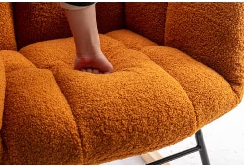 Rocking Chair, Upholstered Teddy Fabric Glider Chair, Lounge Accent Armchair with High Backrest and Thick Cushion, Accent Rocking Chairs for Living Room, Bedroom, Orange