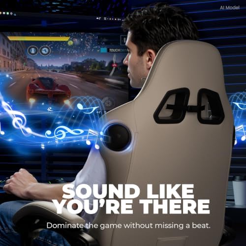 GTPLAYER Gaming Chair with Speakers ACE-PRO, Computer Video Game Chairs with Footrest for Adults, Built-in Speakers, App Support & Bluetooth Control, Ergonomic Reclining Silla, Linkage Armrest, Ivory