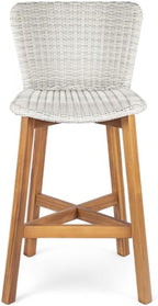 Saiveina Lymington Outdoor Bar Stool, Teak Finished Wood with Light Grey Wicker, Set of 2