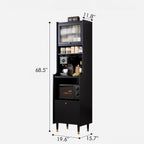 Kavie Solid Wood Kitchen Pantry Cabinet, Narrow Tall Sideboard with Acrylic Doors & Appliance Space, Modern Vintage Tea Station (Black,19.6" L*15.7" W*68.5" H)