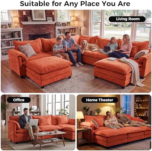 ELUCHANG 114" Oversized Modular Sectional Sofa, Comfy Chenille Cloud Couch, 6-Seater V Shaped Modern Deep Seat Sofa w/Removable Covers for Living Room, Bedroom, DIY Combination - Terracotta