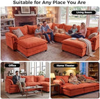 ELUCHANG 114" Oversized Modular Sectional Sofa, Comfy Chenille Cloud Couch, 6-Seater V Shaped Modern Deep Seat Sofa w/Removable Covers for Living Room, Bedroom, DIY Combination - Terracotta