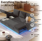 Ball & Cast 80" Sectional Sleeper Sofa Bed Pull Out Couches for Living Room | L Shaped Convertible Pull Out Sofa Bed with Storage Chaise, LED Lights, Foldable Table, USB Ports, Cup Holder and Side Pocket
