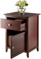 Furnifact Farmhouse End Table in Solid Wood Walnut Finish, Wooden Nightstand with Drawer and Cabinet, Side Table with Storage for Bedroom Or Living Room