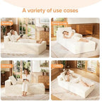 67" Sofa Bed, Chaise Lounge Chair, Plush Corduroy Upholstered Sofa Couch Bed with Pillows, Lazy Chair for Living Room Bedroom Guest Room (White, Right Facing Chaise)