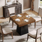 Tribesigns Square Dining Table for 4, 31.5" Farmhouse Small Kitchen Table | Wooden Dinner Table with 3.93" Thick Top & Sturdy Pedestal, Fits for Dining Room, Small Space, Apartment, Dark Brown & Black