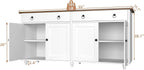4 EVER WINNER Buffet Cabinet with Storage, 55'' Sideboard Buffet Cabinet with 2 Drawers, Coffee Bar Cabinet with 4 Doors, Kitchen Buffet Cabinet for Living Room, White