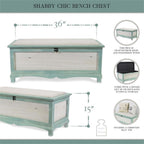 Pemberly Row Shabby-Chic Wood Bench Chest, Seafoam Green & Off White Finish, Cushioned Seat with Hinged Lift-Up Storage, Handcrafted Bedroom or Entryway Seating Organizer, Fully Assembled