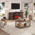 LUXOAK 3 Piece Living Room Table Set with Barn Door, Barnwood | Includes Coffee Table and 2 End Tables, Charging Station &USB Ports, Rustic Farmhouse Style, Living Room Furniture Set