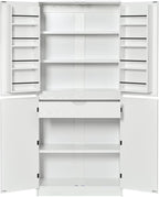72" Tall Farmhouse Kitchen Pantry Cabinet, Curved Storage Cabinet with 3 Adjustable Shelves, 8 Door Shelves & Hidden Drawer for Kitchen Dining Bathroom (White)