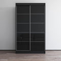 Meble Furniture Aria 2D Wardrobe with Mirror Doors — Spacious Storage with Shelves and Hanging Space — Modern Bedroom Closet — Black, 80" H x 47/59" W x 26" D