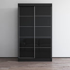Meble Furniture Aria 2D Wardrobe with Mirror Doors — Spacious Storage with Shelves and Hanging Space — Modern Bedroom Closet — Black, 80" H x 47/59" W x 26" D
