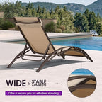 PURPLE LEAF Pool Chaise Lounge Set of 3 Bronze Aluminum Chair, Pebble Gray | 2 Chaise + 1 Table, UV Textilene Fades Less, S-Curve Backrest with Arm, 5 Recline Angles, Adjustable Headrest, Stackable