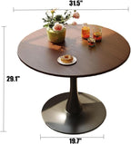 31.5" Round Dining Table, Modern Tulip Pedestal Table with Smooth MDF Round Tabletop & Metal Base, 2-4 Seater Compact Coffee Table for Small Kitchen, Leisure Table for Breakfast Nook, Walnut