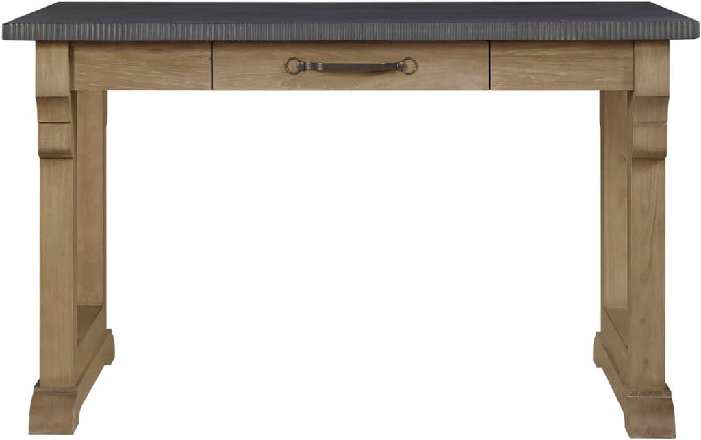 Cashew Finish Kitchen Island with Hickory Veneers and Functional Drawer | Scalloped solid wood top with hickory veneer