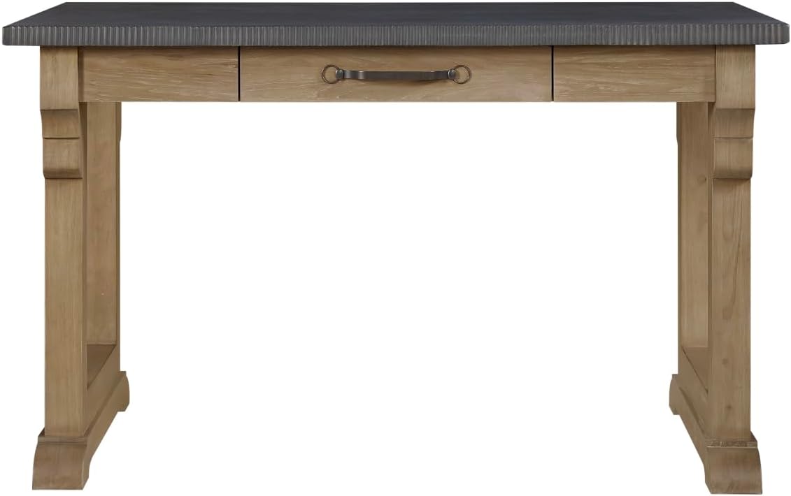 Cashew Finish Kitchen Island with Hickory Veneers and Functional Drawer | Scalloped solid wood top with hickory veneer