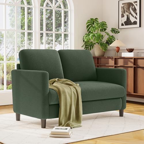 Welzona Loveseat, 51" Small Couch, Teddy Love Seat, Small Loveseat Sofa | Comfy Teddy Fabric, Tool-free Setup, Washable Covers, All-wood Small Sofa Couch for Living Room, Bedroom, Small Spaces, Green
