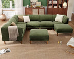 Cloud Sectional Couches for Living Room,Modular Sectional Sofa,Green | Extra Deep 8 Seater,Mid Century Modern Oversized Couches With 2 Ottoman,Solid Wood Leg,Large Sofa for Big Space,Office