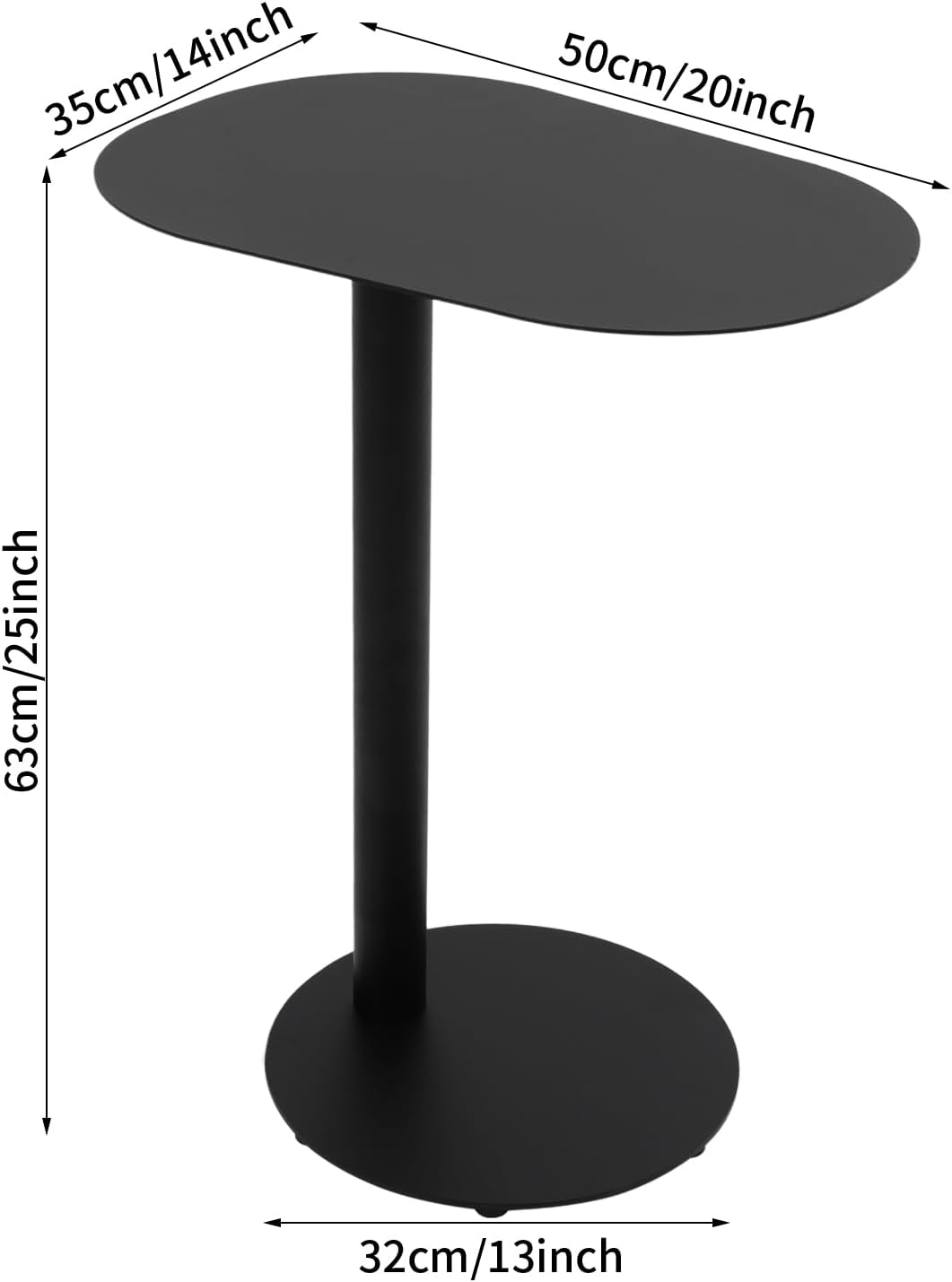 C-Shaped Side Table, Iron End Table, Couch Side Table for Living Room, Study Room, Bedroom & Office (Black)