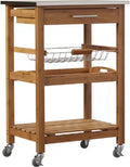 Boraam Aya Bamboo Kitchen Cart with Stainless Steel Top