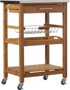 Boraam Aya Bamboo Kitchen Cart with Stainless Steel Top