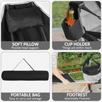 Romswi 2-Pack Aluminum Hammock Chair with Footrest, Oversized Portable Folding Swinging Chair with Adjustable Back & Seat, Lightweight Rocking Camp Chair Supports 440lbs for Outdoor, Patio - Black