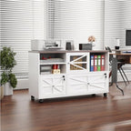 2 Drawer Farmhouse File Cabinet with Lock, Mobile Lateral Filing Cabinet for Letter/Legal/A4 Size, Open Storage Adjustable Shelf for Home Office Cabinets,White