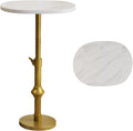 WHGBJA Adjustable Drink Table, 10"x12"x(22“~30") Martini Table with Metal Antique Brass Stand Base, Drink Tables for Small Spaces, Living Room, Bedroom, Or Office (White)