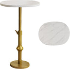 WHGBJA Adjustable Drink Table, 10"x12"x(22“~30") Martini Table with Metal Antique Brass Stand Base, Drink Tables for Small Spaces, Living Room, Bedroom, Or Office (White)