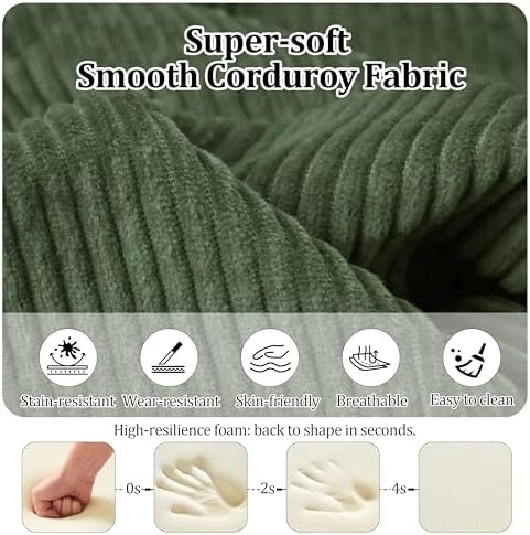 53.15'' Convertible Compressed Corduroy Folding Cloud Sofa Bed, Modern Pull Out Loveseat Sleeper in a Box, 4 in 1 Floor Mattress Futon Cloud Couch, No Assembly Needed, Green, 2 Pillows, Full