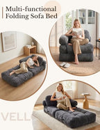 Folding Sofa Bed, L-Shaped Couch Back Support and Arm Pillow Futon | Convertible Sofa Bed for Living Room/Guest Use/Home Office, Foldable Couch for Adults, Dark Gray