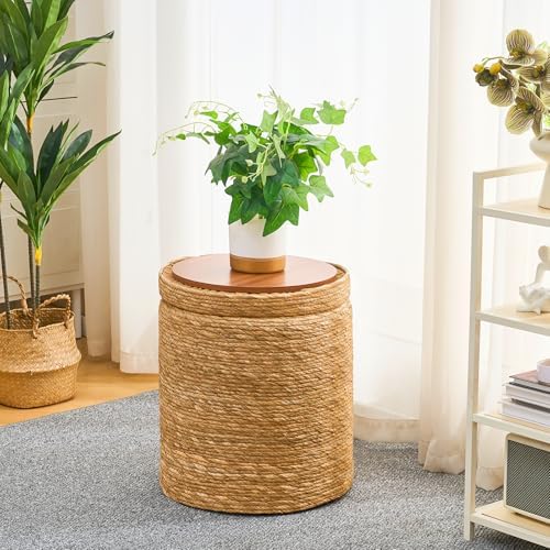 Round Storage Pouf Ottoman Hand Weaving Natural Boho Straw Footstool Pouffe | Breathable material, Hand‑woven from natural straw, Artisanal hand‑crafted texture, Bohemian home decor accent