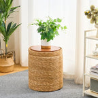 Round Storage Pouf Ottoman Hand Weaving Natural Boho Straw Footstool Pouffe | Breathable material, Hand‑woven from natural straw, Artisanal hand‑crafted texture, Bohemian home decor accent