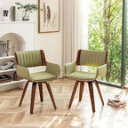 LUNLING Swivel Accent Faux Leather Dining Chairs Set of 2 Mid Century Modern Chairs with Wooden Legs/Armrest/Upholstered Seat/Adjustable Foots for Kitchen Dining Room Desk Chairs Green